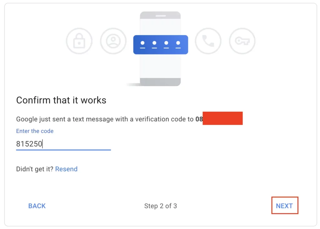 two step verification on process in gmail account